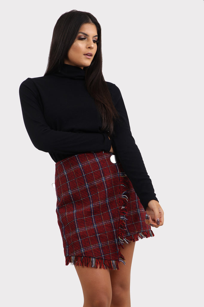 Red Plaid Wrap Checkered Skirt