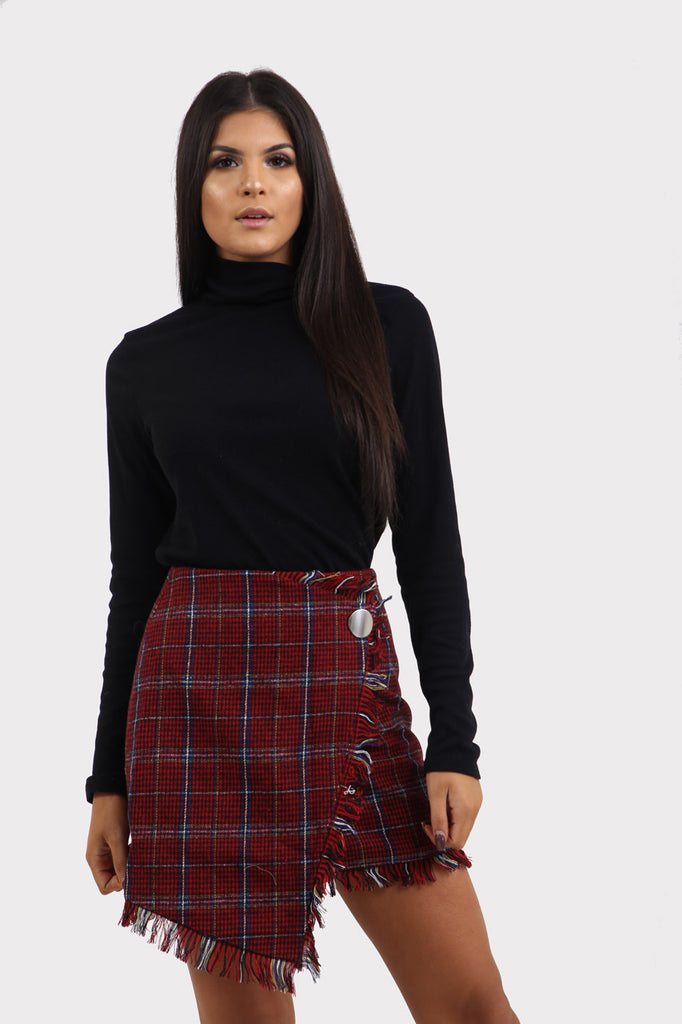 Red Plaid Wrap Checkered Skirt