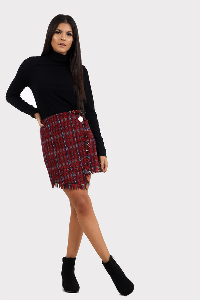 Red Plaid Wrap Checkered Skirt