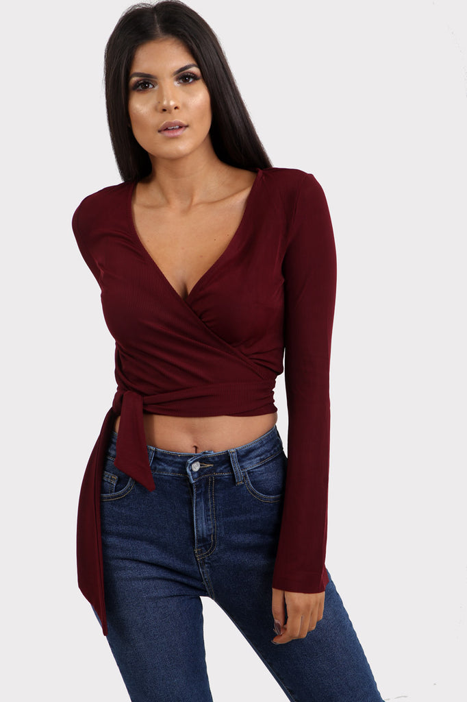 Red Ribbed Wrap Crop Top