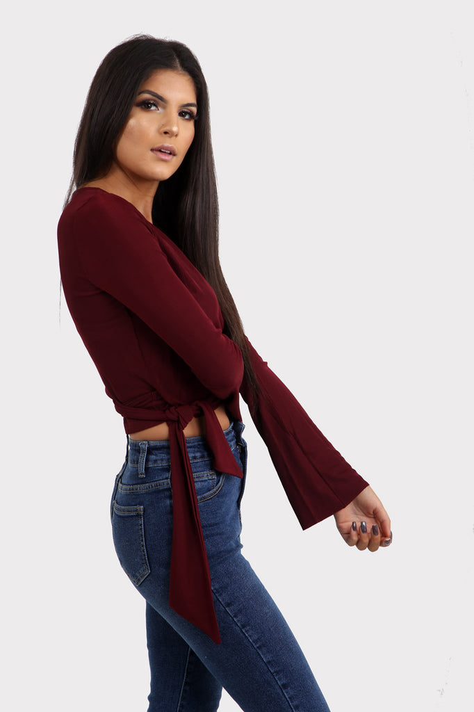 Red Ribbed Wrap Crop Top