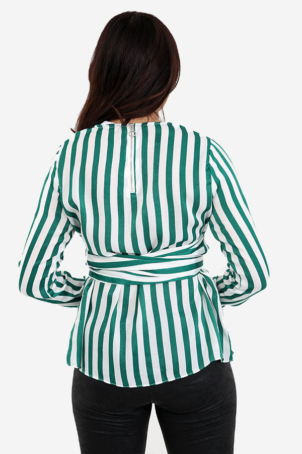 Striped Long Sleeved Top With Wrap Belt