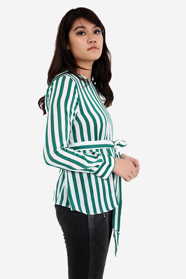 Striped Long Sleeved Top With Wrap Belt
