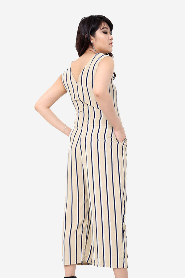 Beige Striped Jumpsuit