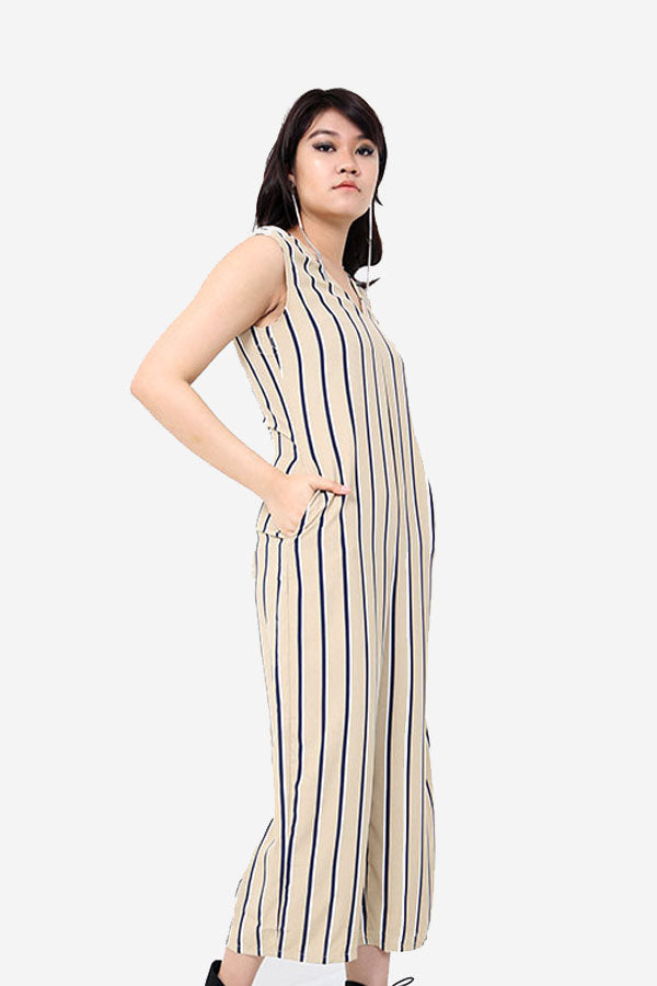 Beige Striped Jumpsuit