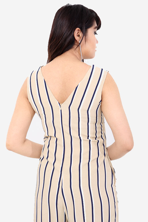 Beige Striped Jumpsuit