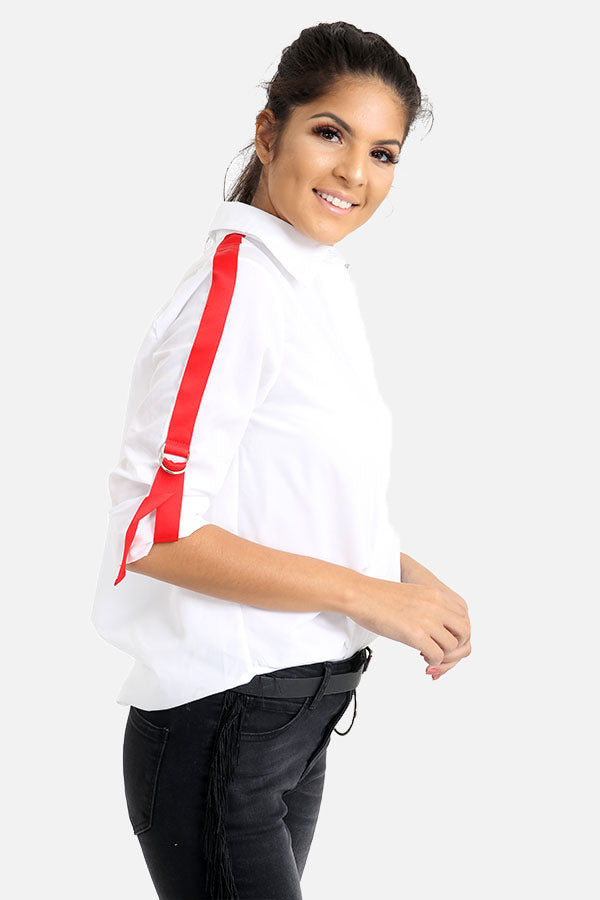 Shirt With Red Striped Sleeves