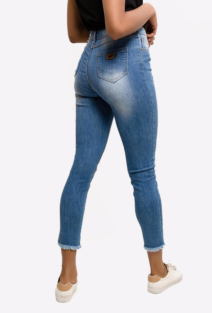 Light Blue Skinny Jeans With Raw Edges