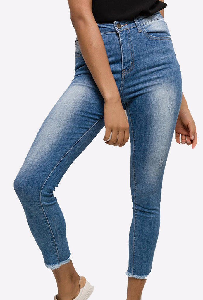 Light Blue Skinny Jeans With Raw Edges