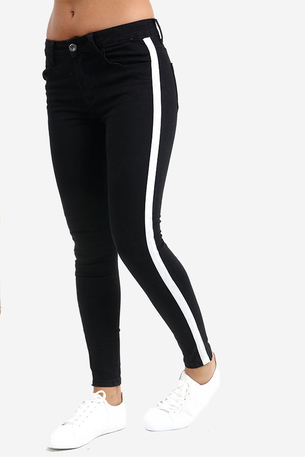 Black Skinny Jeans With Side Stripe