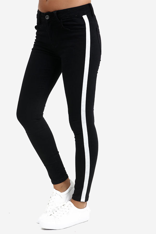 Black Skinny Jeans With Side Stripe