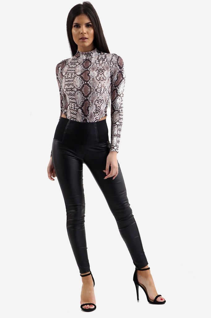 White Snake Print Long Sleeve Bodysuit