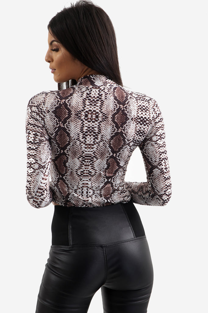 White Snake Print Long Sleeve Bodysuit