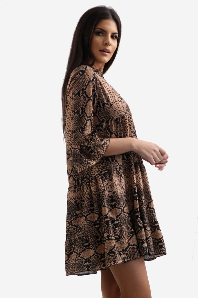 Brown Snake Print Oversized Shift Dress