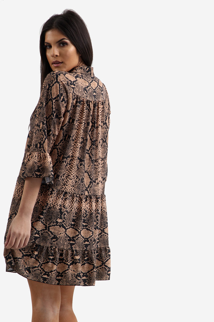 Brown Snake Print Oversized Shift Dress