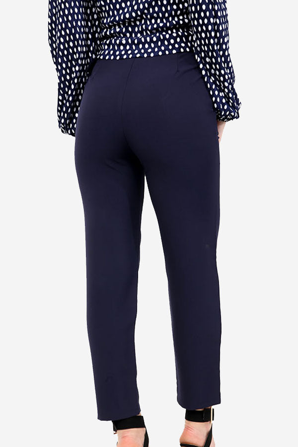 Navy Straight Leg Belted Trousers