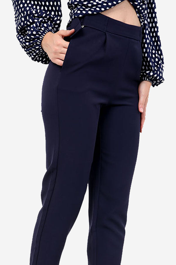 Navy Straight Leg Belted Trousers