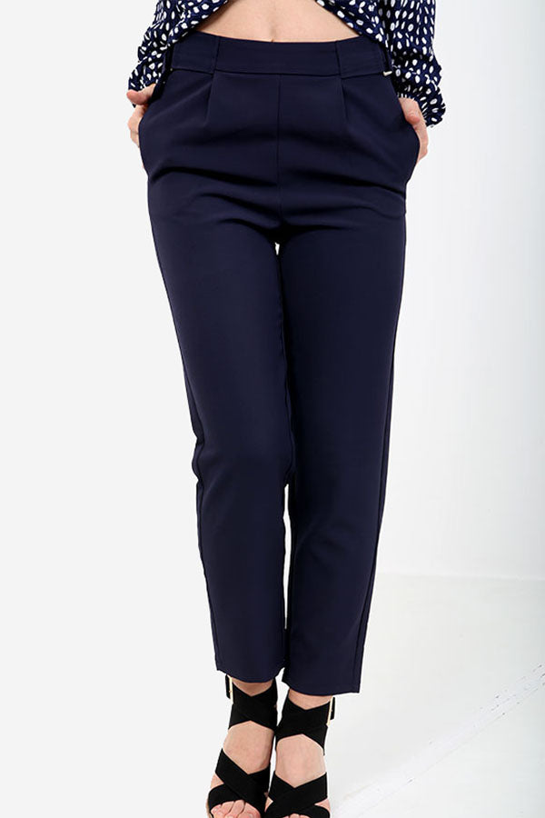 Navy Straight Leg Belted Trousers