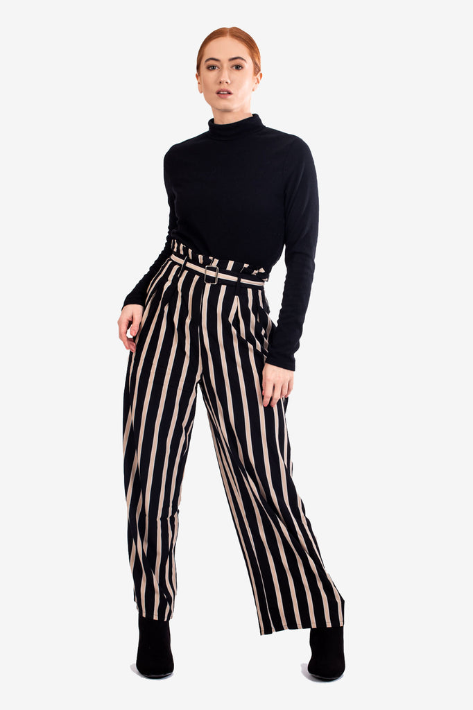 Black High Waisted Striped Trousers