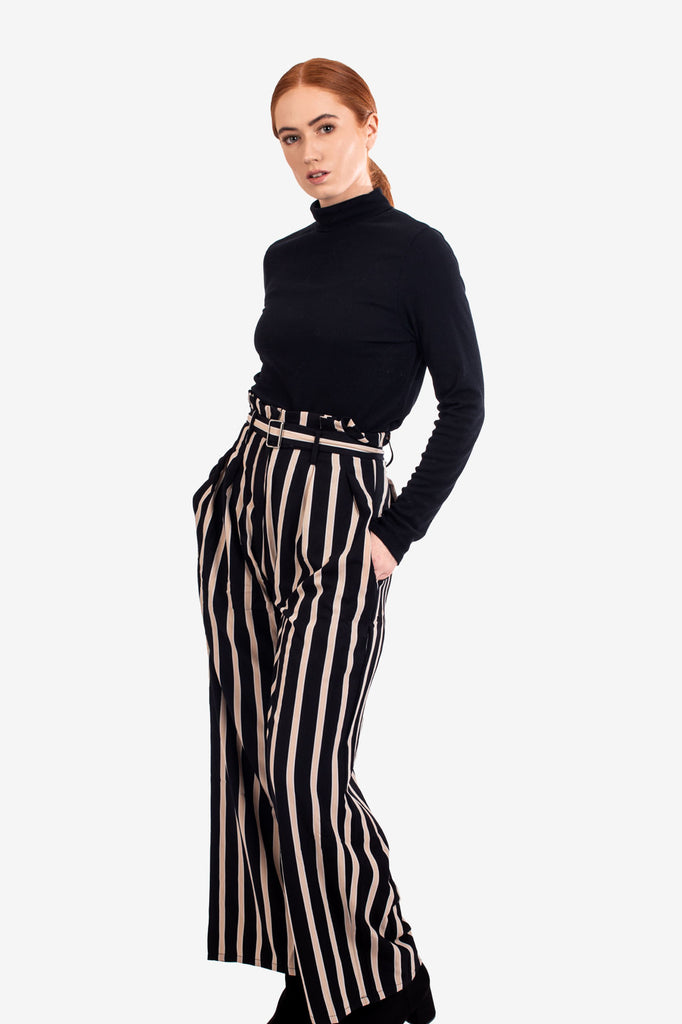 Black High Waisted Striped Trousers