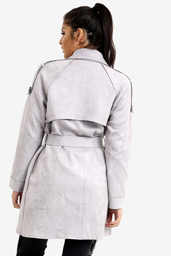 Grey Suede Trench Coat