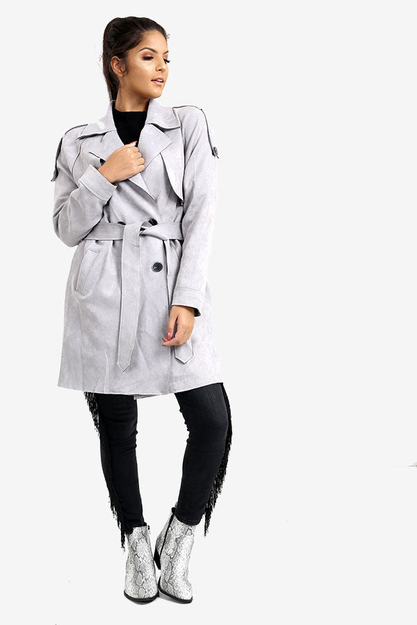 Grey Suede Trench Coat