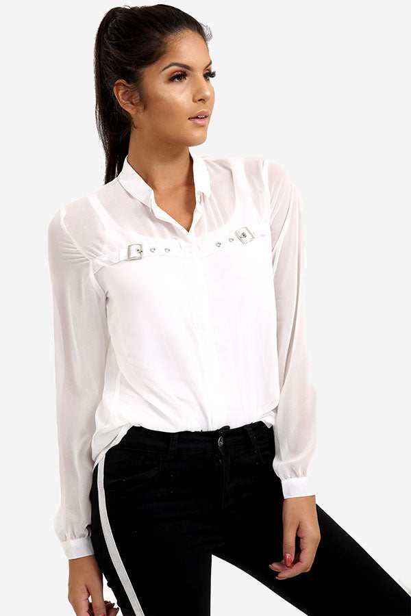 White Transparent Shirt With Buckle Detail