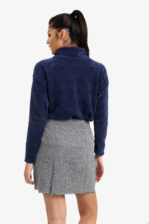 Navy Blue Roll Neck Ribbed Jumper