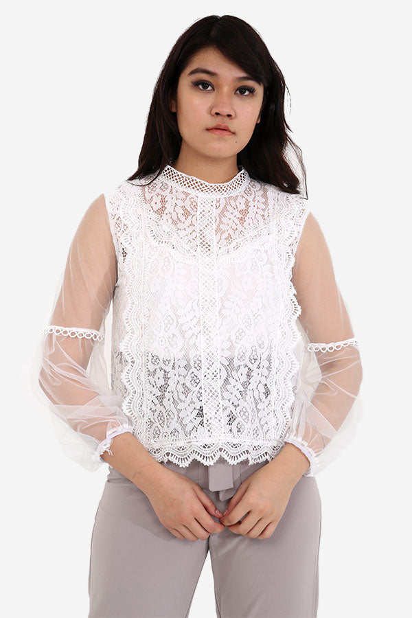 White Lace Long Sleeve Top