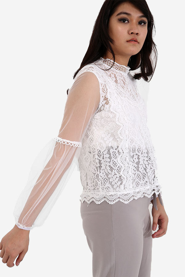 White Lace Long Sleeve Top