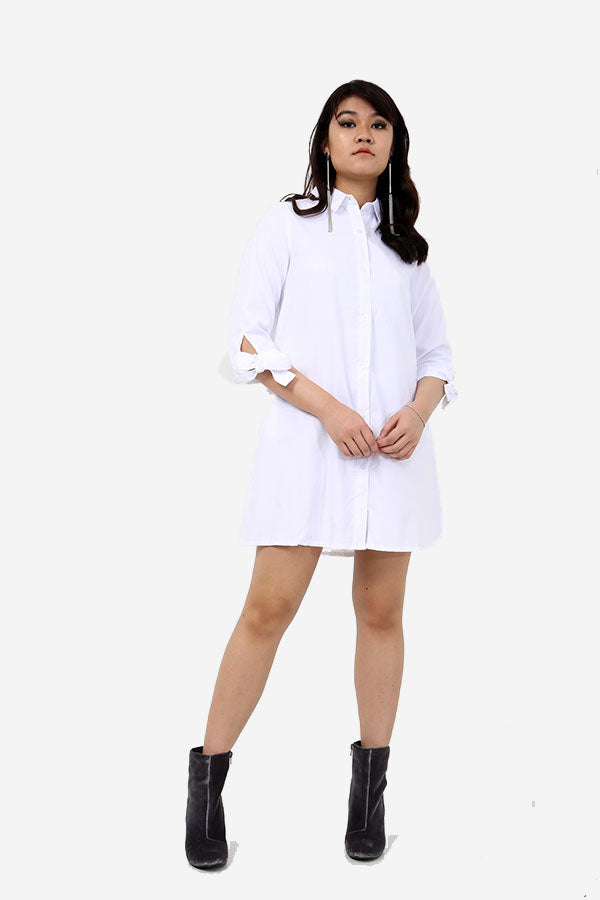 White Shirt Dress With Bow Cuffs