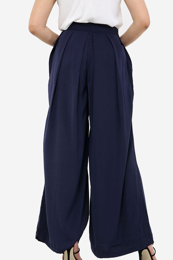 Navy High Waisted Palazzo Trousers