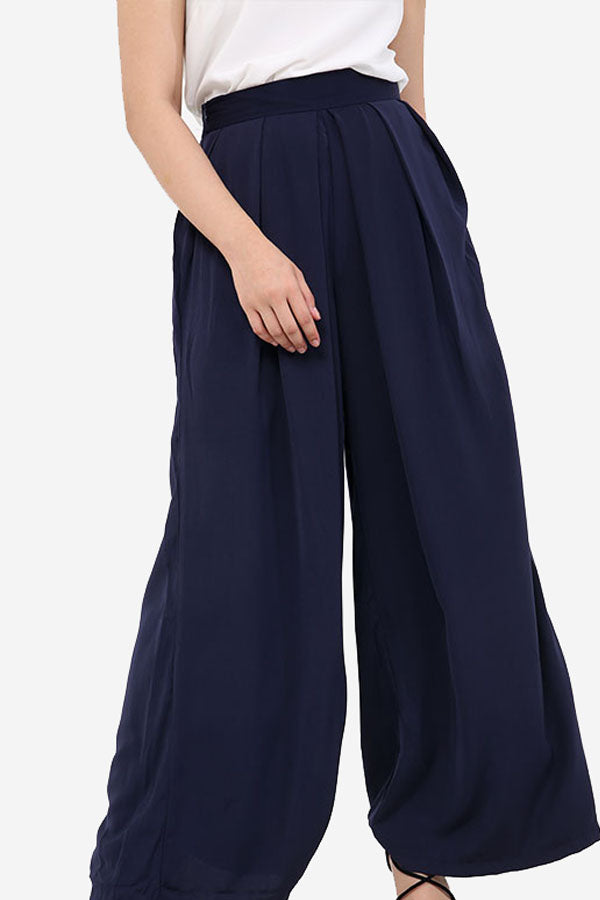 Navy High Waisted Palazzo Trousers