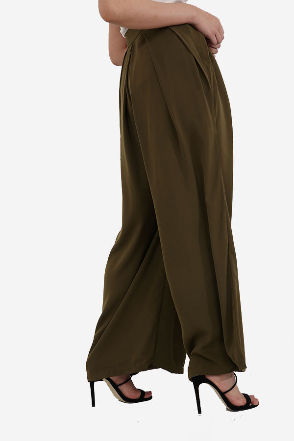 Khaki High Waisted Palazzo Trousers