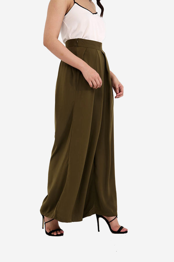 Khaki High Waisted Palazzo Trousers