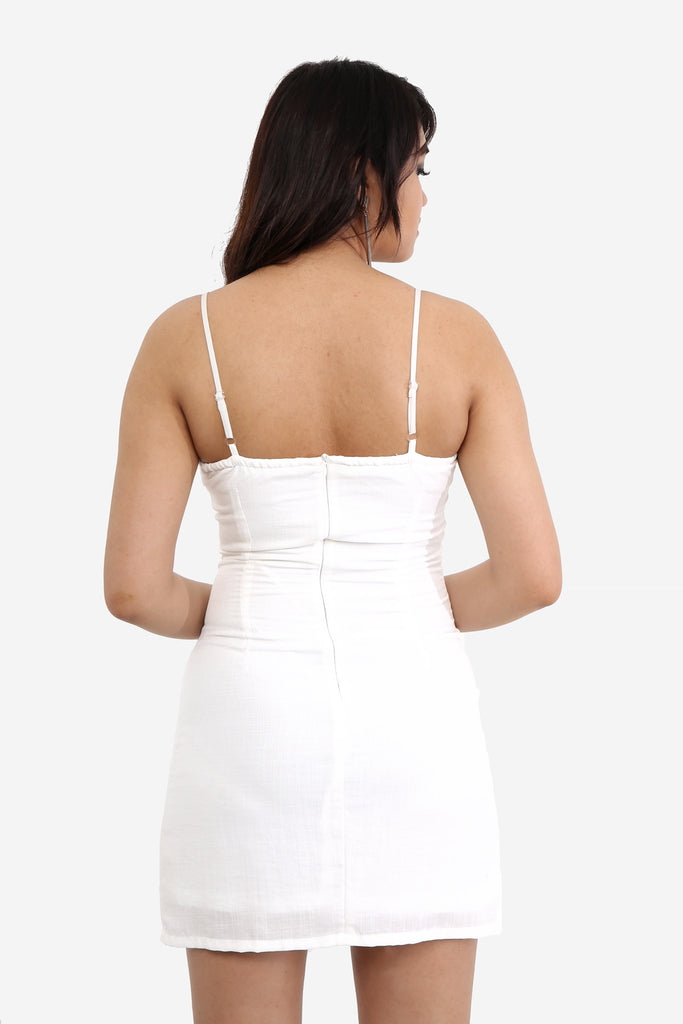 White Bodycon Dress With Button Detail