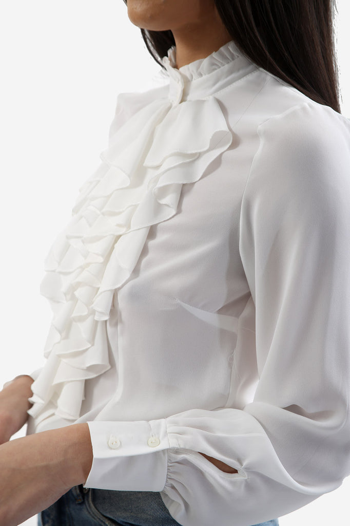 White Ruffle Long Sleeve Blouse