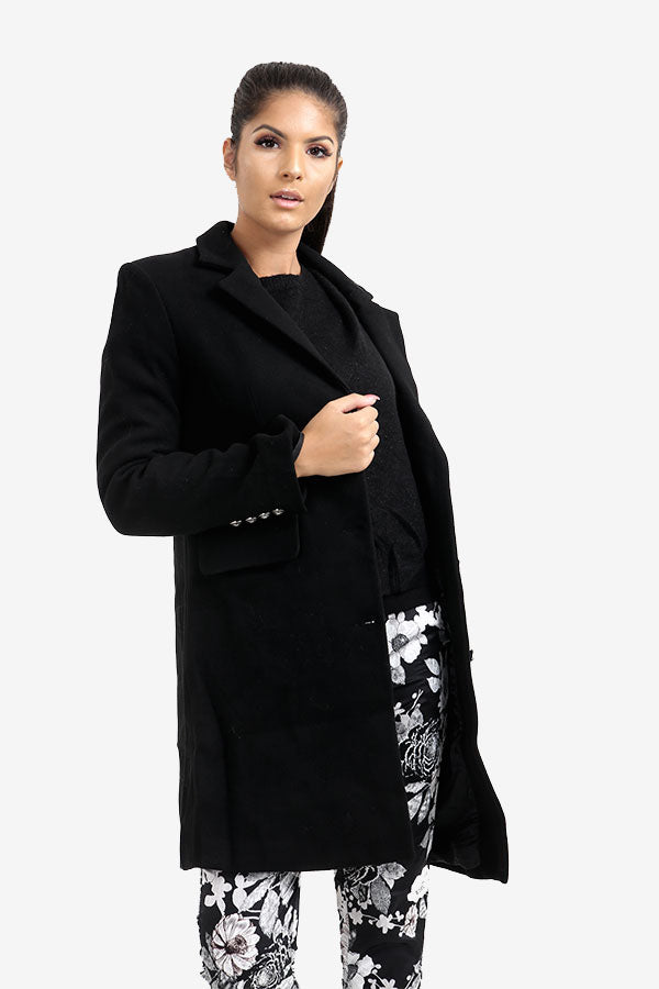 Black Wool Tailored Coat