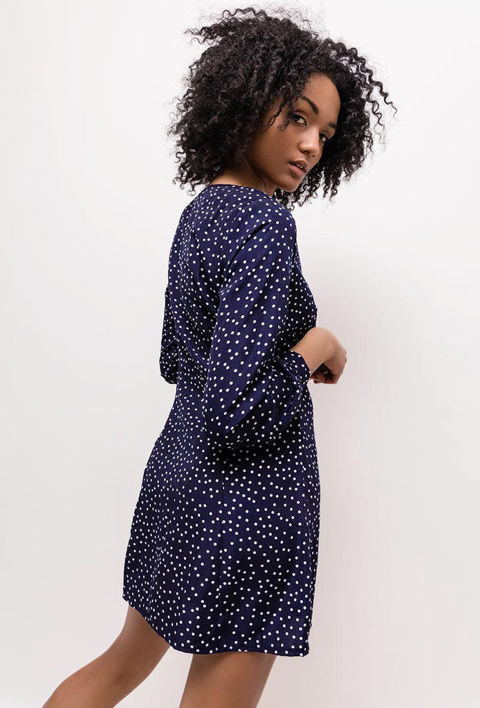 Polka Dot Navy Wrap Dress