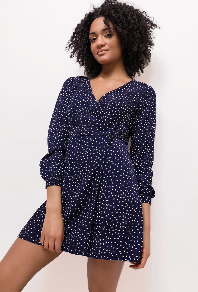 Polka Dot Navy Wrap Dress