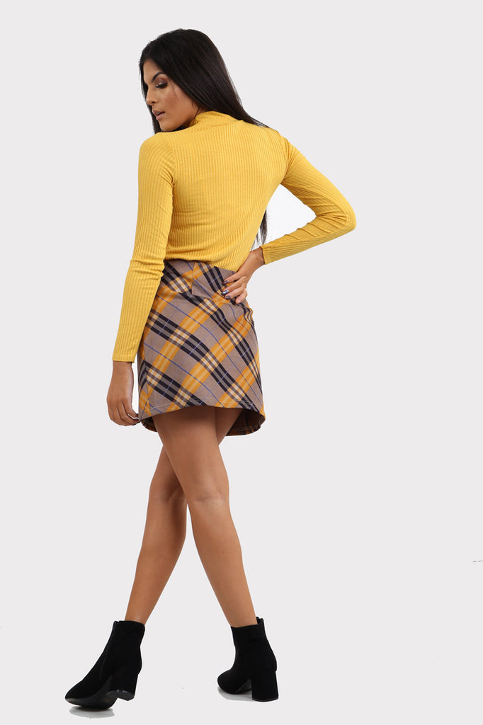 Yellow Check Skirt With Zips