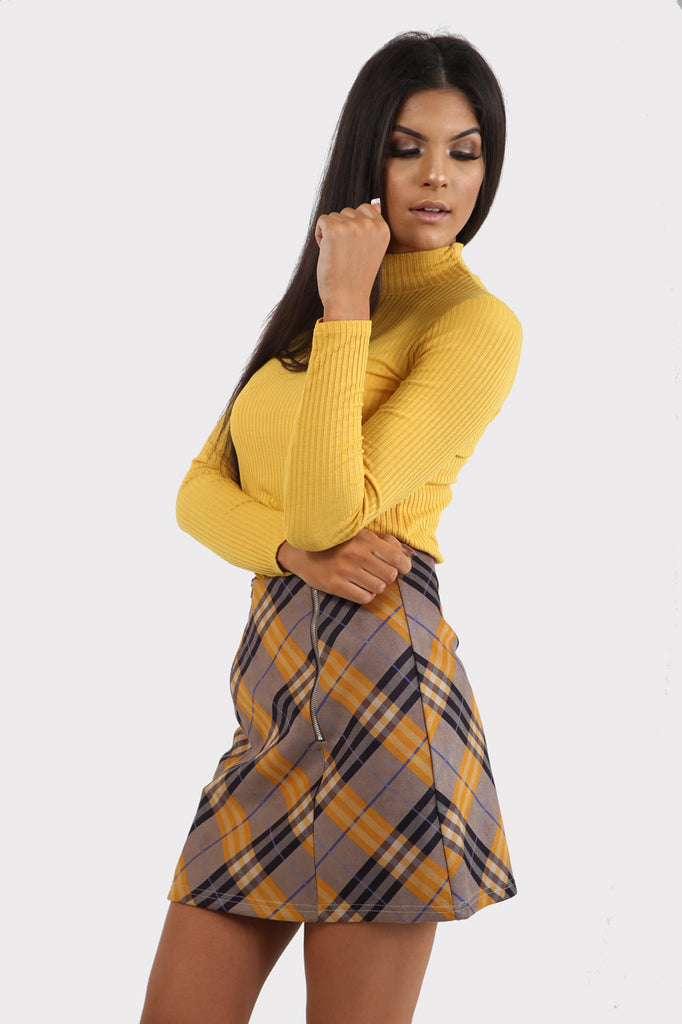 Yellow Check Skirt With Zips