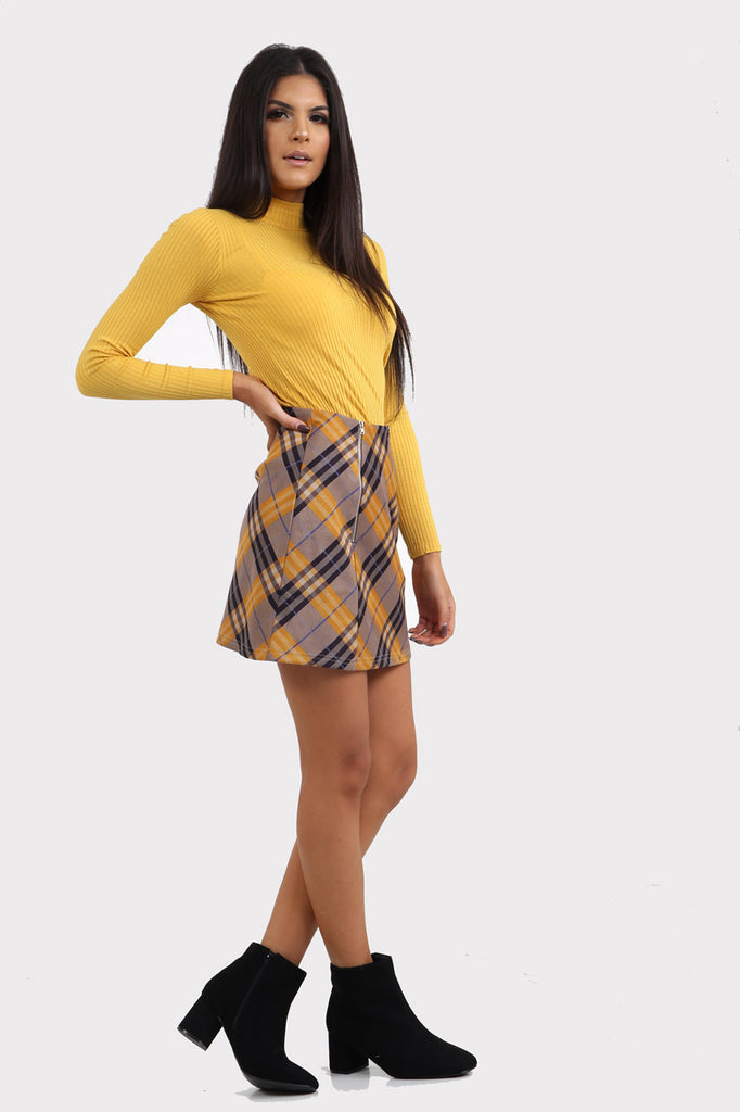 Yellow Check Skirt With Zips