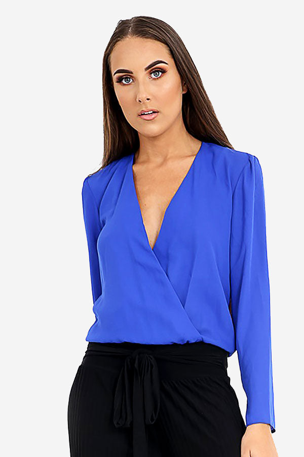 Blue Cross Over V Neck Bodysuit