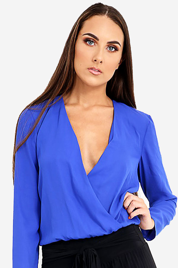 Blue Cross Over V Neck Bodysuit