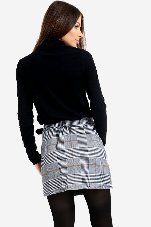 Grey Plaid Mini Skirt