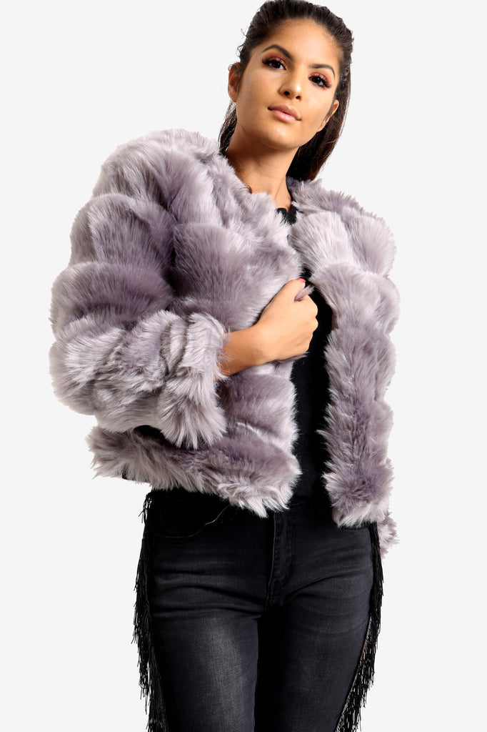 Silver Grey Faux Fur Coat