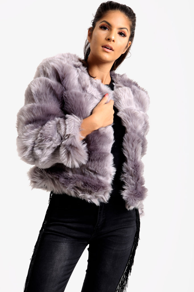 Silver Grey Faux Fur Coat