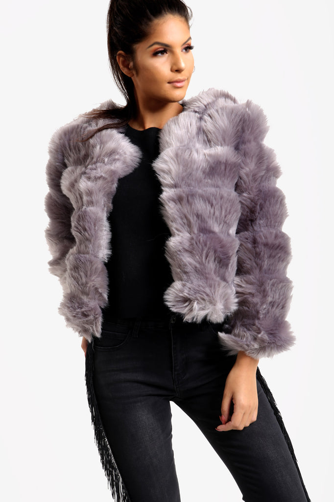 Silver Grey Faux Fur Coat