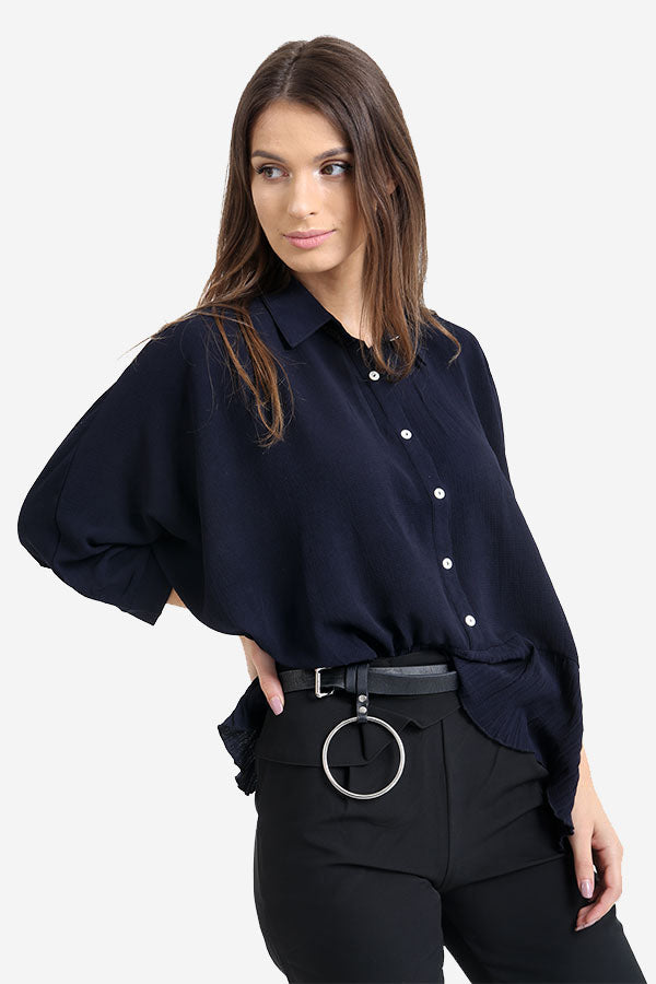 Navy Frill Detailed Oversized Shirt